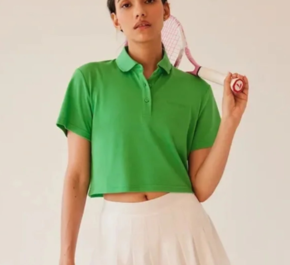 Outdoor Voices Birdie Cropped Polo Green Womens XL Preppy Tennis Golf Cape Cod